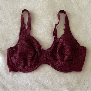 Playtex Secrets Wine Sheer Lace Bra, 36D
